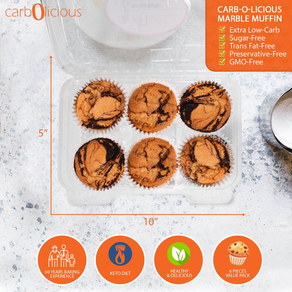 Carbolicious Marble Muffin Home-Style Low-Carb Sugar Free - 6 Pack - 3g Net Carbs per Muffin