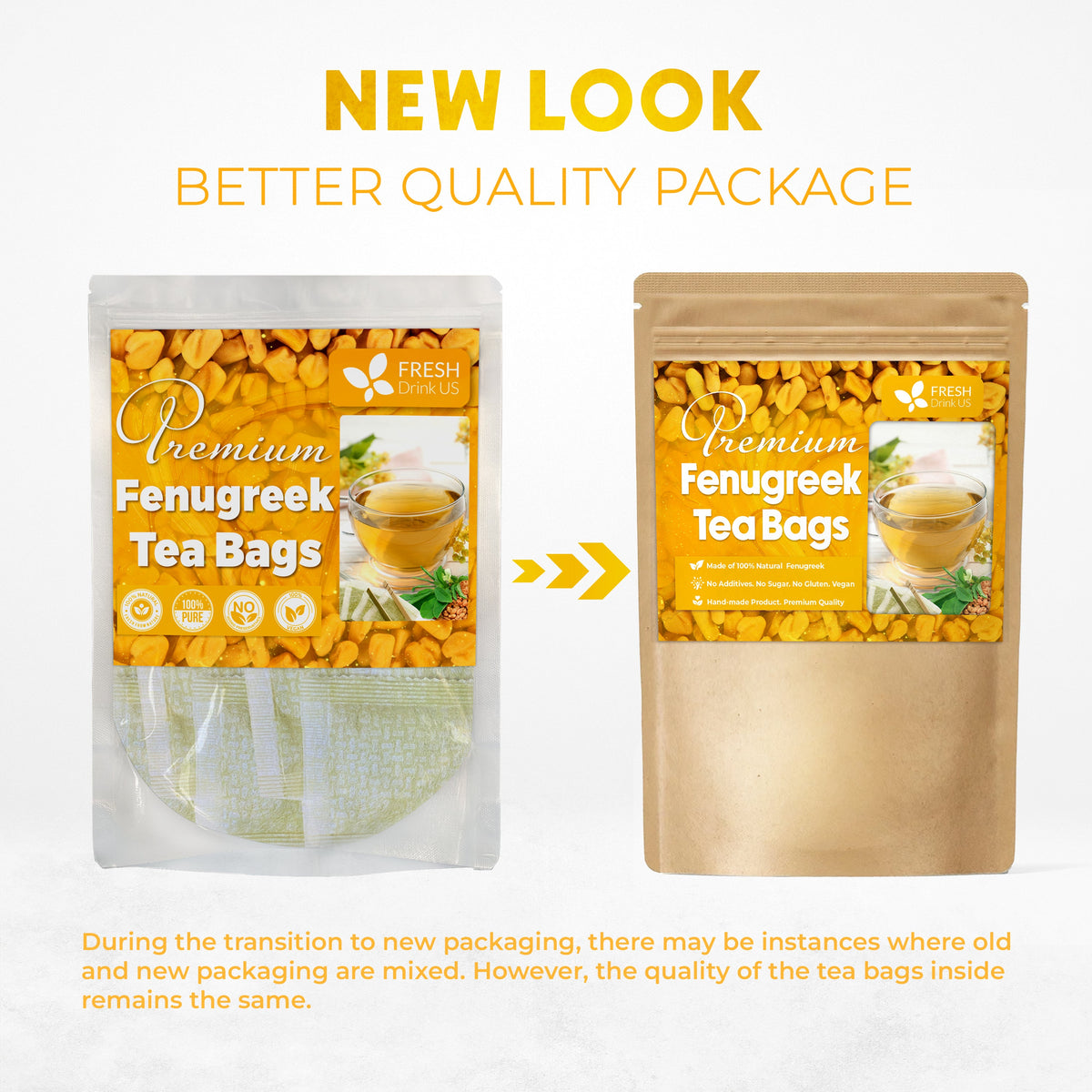 Premium Fenugreek Tea Bags. No Sugar, No Caffeine, No Gluten, Vegan. (30 Tea Bags)