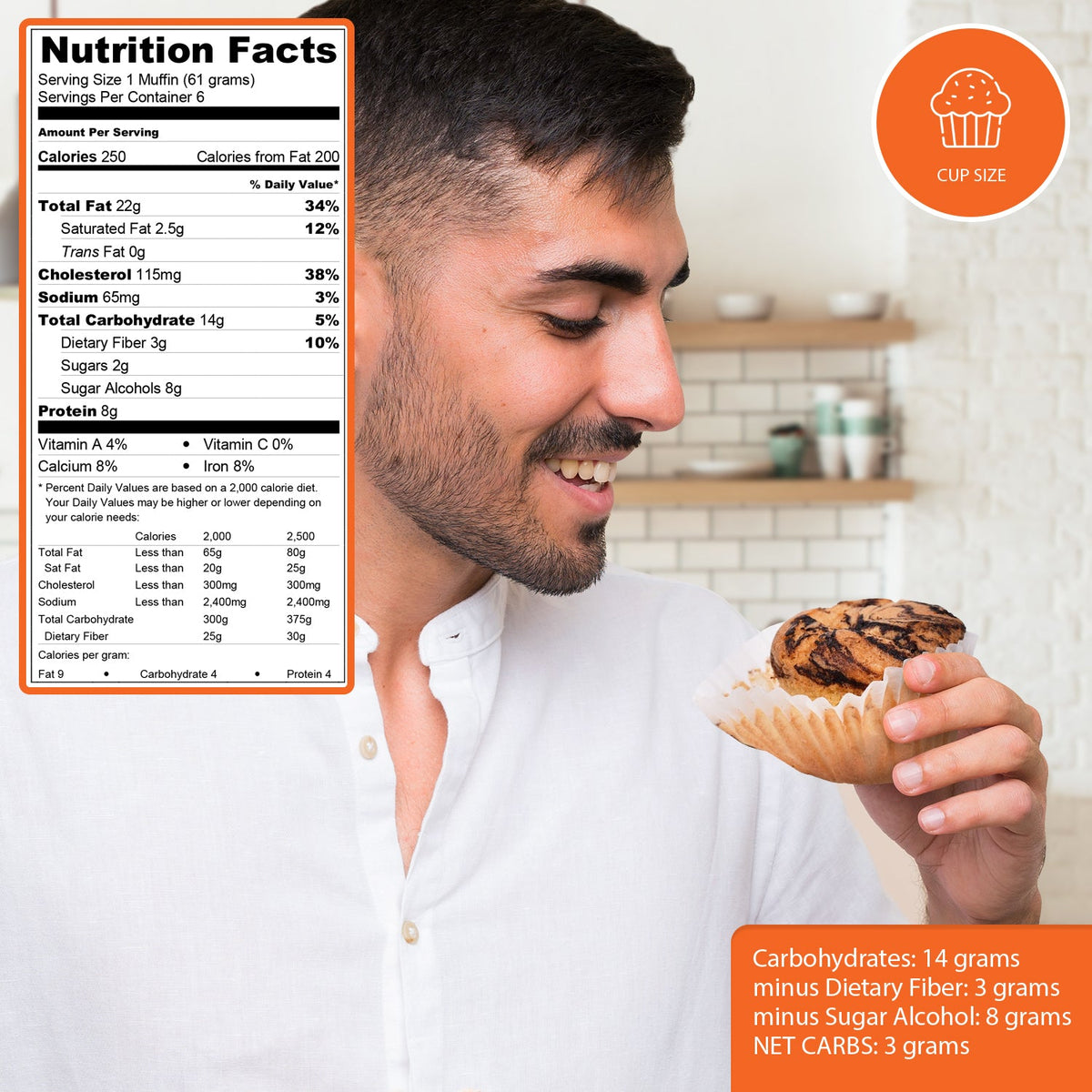Carbolicious Marble Muffin Home-Style Low-Carb Sugar Free - 6 Pack - 3g Net Carbs per Muffin
