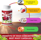 Beet Root Extract Capsules No Gluten, No Sugar, Vegan Capsules, High Concentrated Herbal Beet Root Extract.