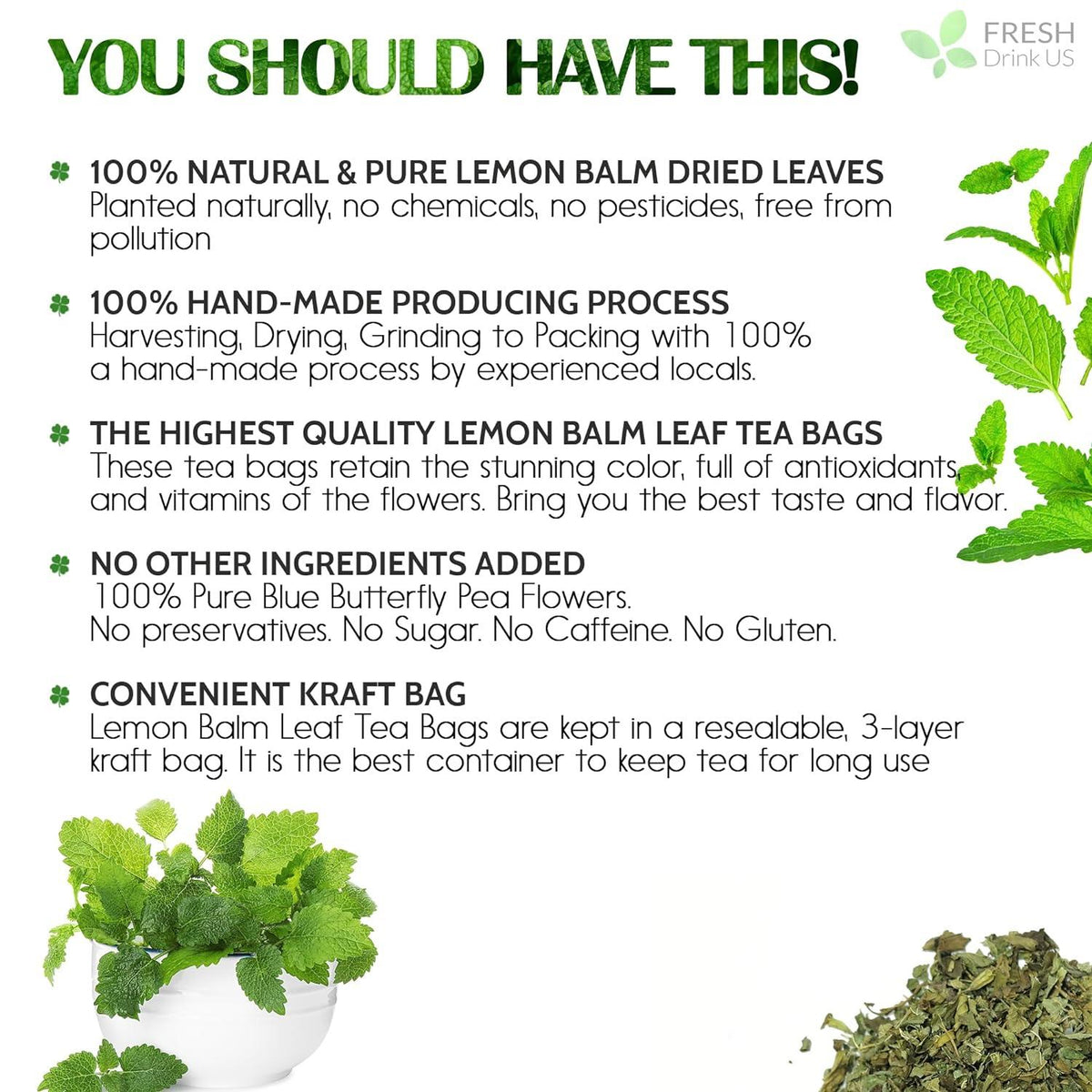 Premium Lemon Balm Leaf Tea Bags
