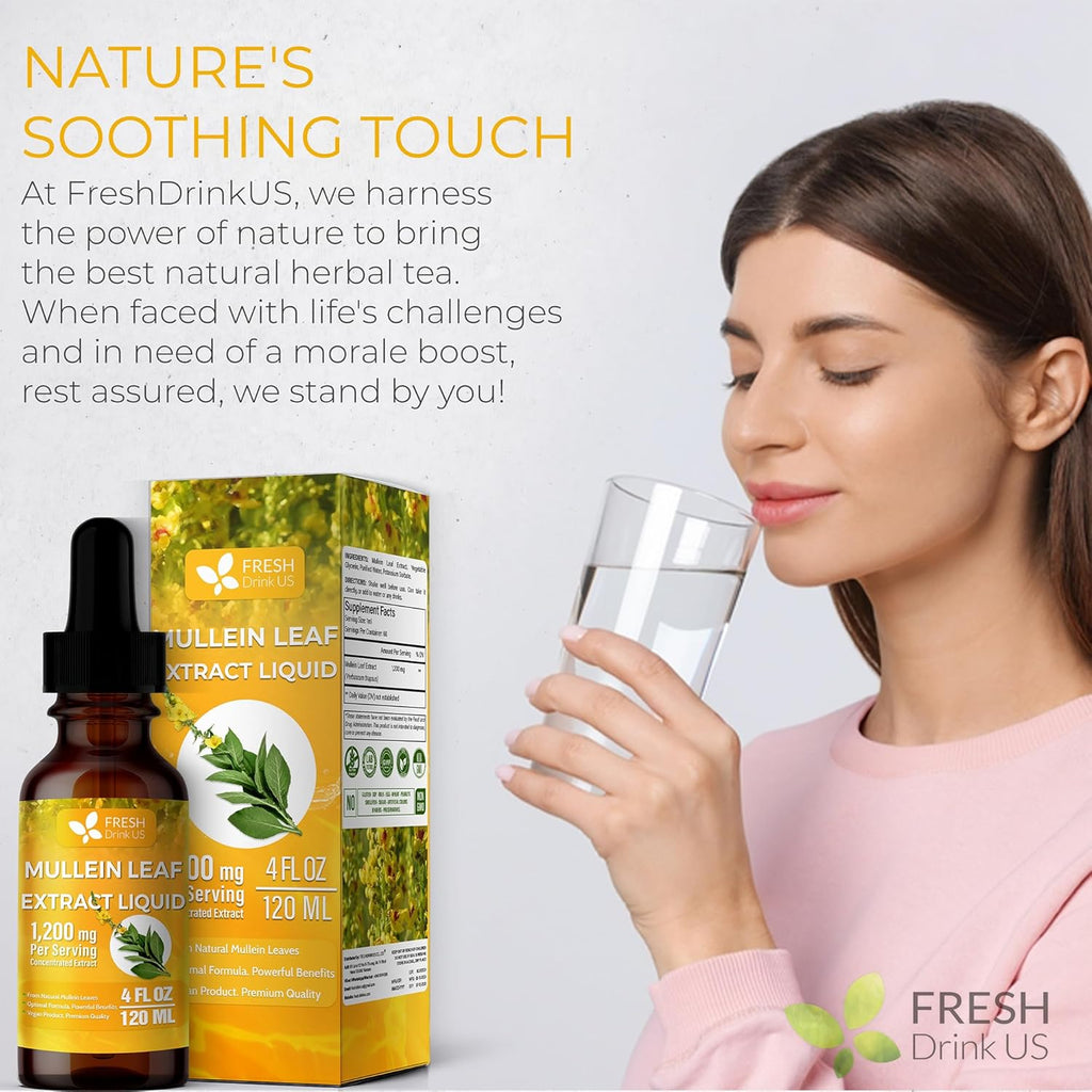 Mullein Drops for Lungs Cleanse Support, Mullein Extract Liquid – 100% from Natural Mullein Leaves, Non-GMO, Gluten-Free
