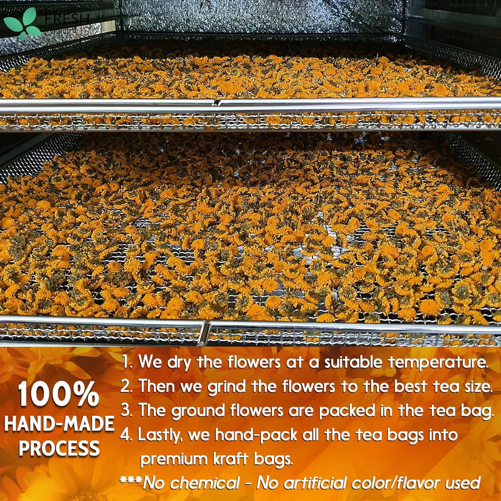 Calendula Tea Bags, 100% Natural and Pure Calendula Flowers, Eco-conscious Tea Bags. Calendula Flower Herbal Tea. No Sugar, No Caffeine, No Gluten, Vegan.